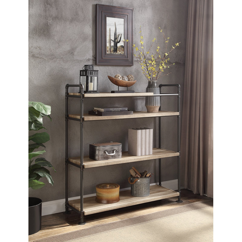 Jeraldin Etagere Bookcase, (4 Shelves) 49” H x 48” W x 16”D, Brown