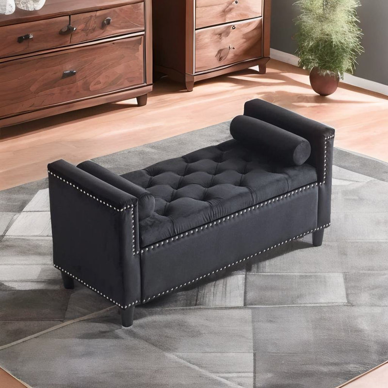 Banc de rangement en velours Azruddin, Noir