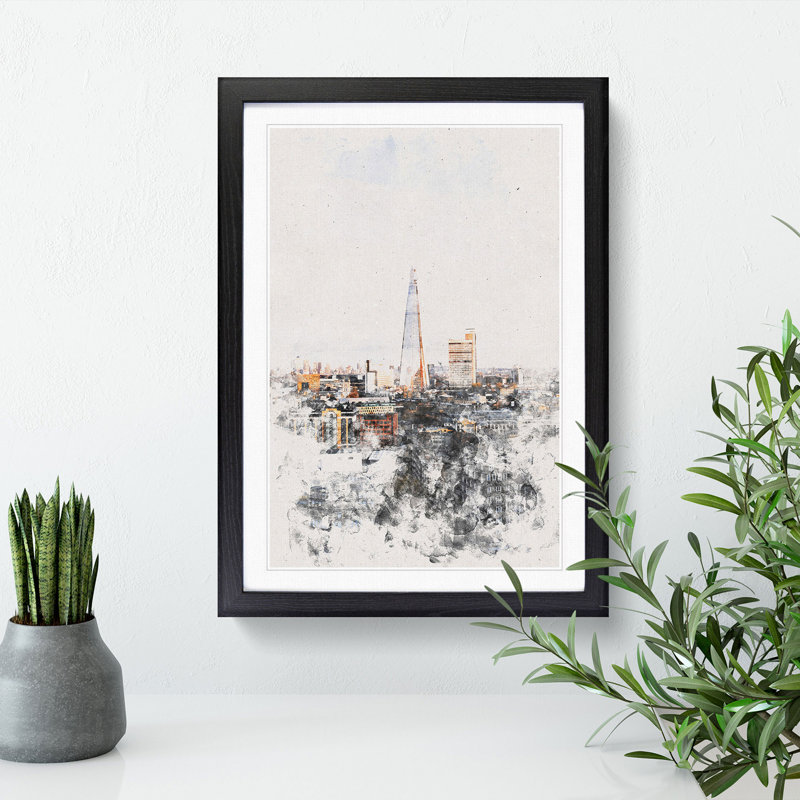 The London Skyline with the Shard - Picture Frame Graphic Art, 63cm H x 45cm W x 2cm D, Black Framed