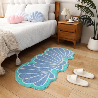 Tapis de bain coquillages, tapis de couloir de salle de bain, tapis de bain bleus, tapis de bain coquillages à motif océan, 114 x 58 cm