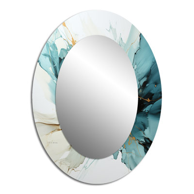 Green And Grey Liquid Ink Mirage III - Large Oval Wall Mirror On Metal