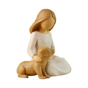 Hand-Carved Style Girl Sitting with Puppy Resin Figurine, Guardian Angel Dog Memorial Statue, Warm Home Decor Desk Accent, 4.72 Inches Height