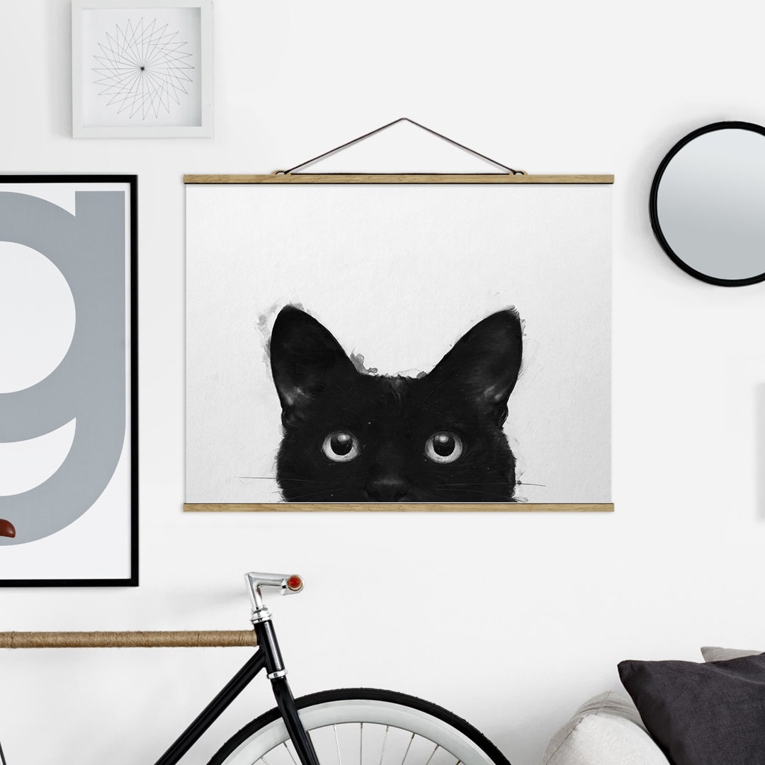 Grafikdruck Illustration Schwarze Katze auf weißem Gemälde von Laura Graves