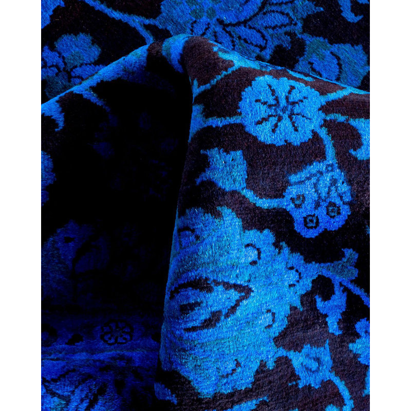 Tapis bleu noué à la main de conception unique Holsworth - bleu