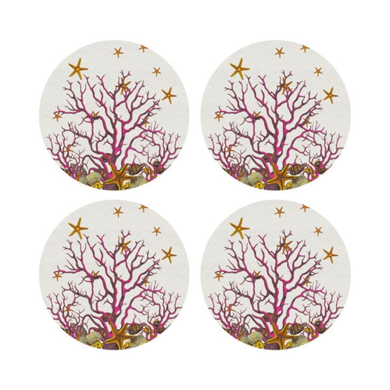 Sous-verres ronds corail, Rose blanc