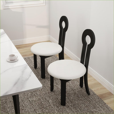 Ensemble de 2 chaises de salle à manger noires sans accoudoirs pour adultes, chaises en bois d'hévéa massif rembourrées et moelleuses pour petits espaces