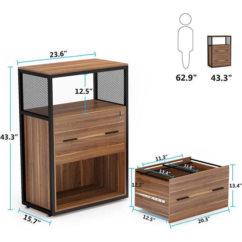 23.6'' Wide 2 -Drawer File Cabinet, Brown/Black