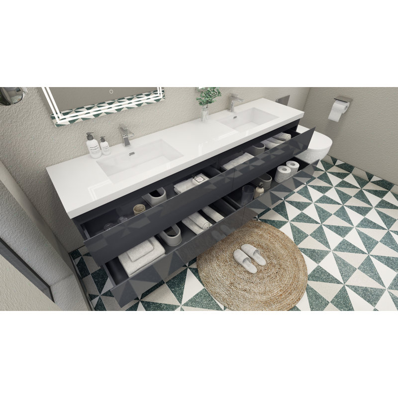 Amahia Double Bathroom Vanity with Acrylic Top, Hight Gloss Gray