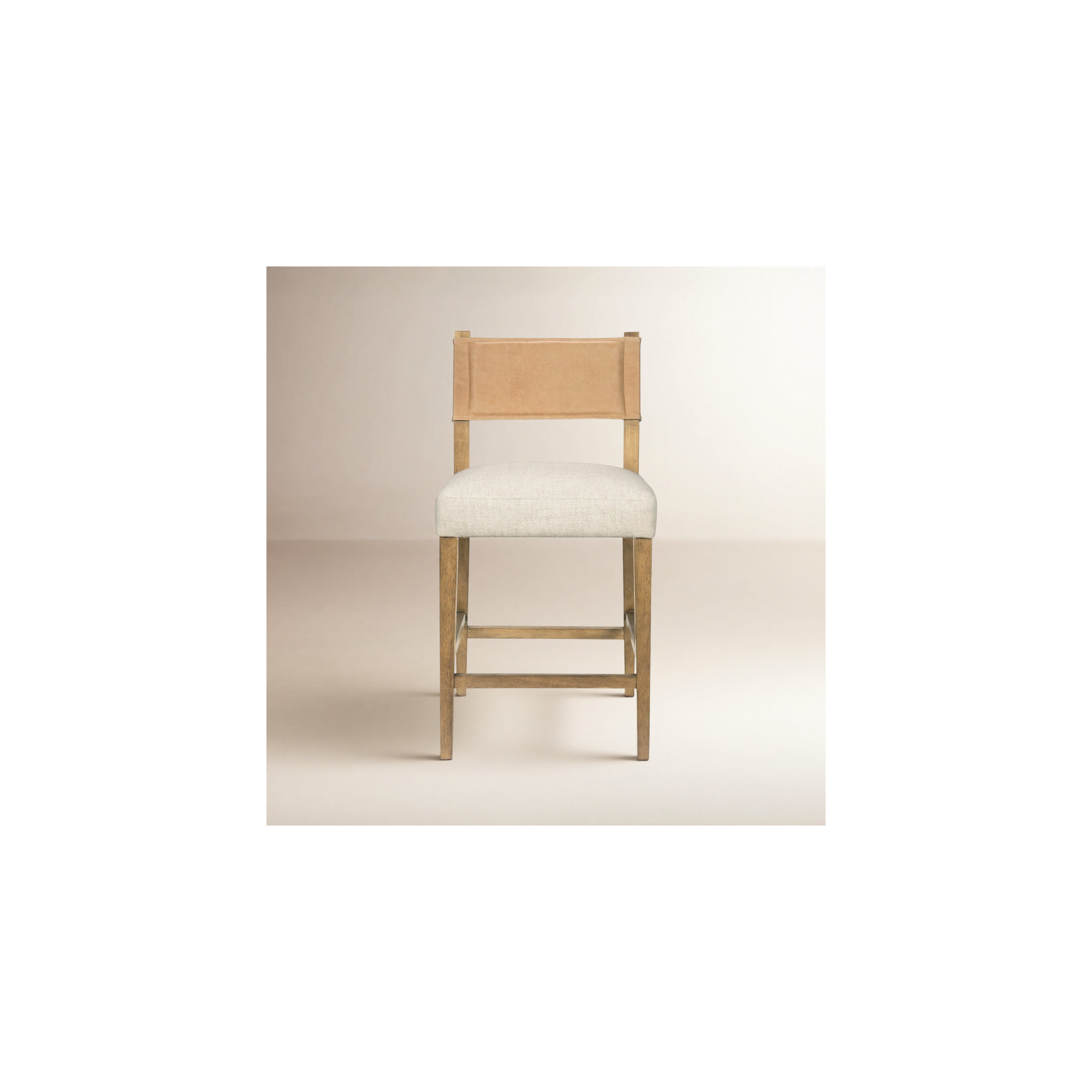Lorretta Leather Stool, Bar Stool (29.92" Seat Height), Thames Cream/Polyester Blend, Light Oak