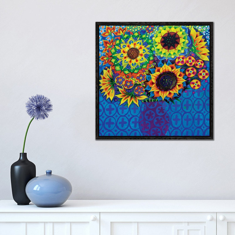 Sunflowers I by Imogen Skelley - Painting on Canvas, 45.72cm H x 45.72cm W x 3.81cm D, Black Framed