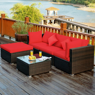 Eckfried 5 piece Rattan Sectional Seating Group with Cushions