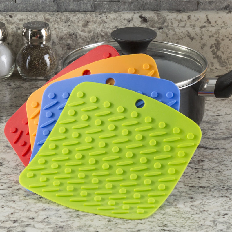 Silicone Pot Holder, Trivet Mat, Jar Opener, Spoon Rest, and Garlic Peeler - 4 pc - by Lavish Home
