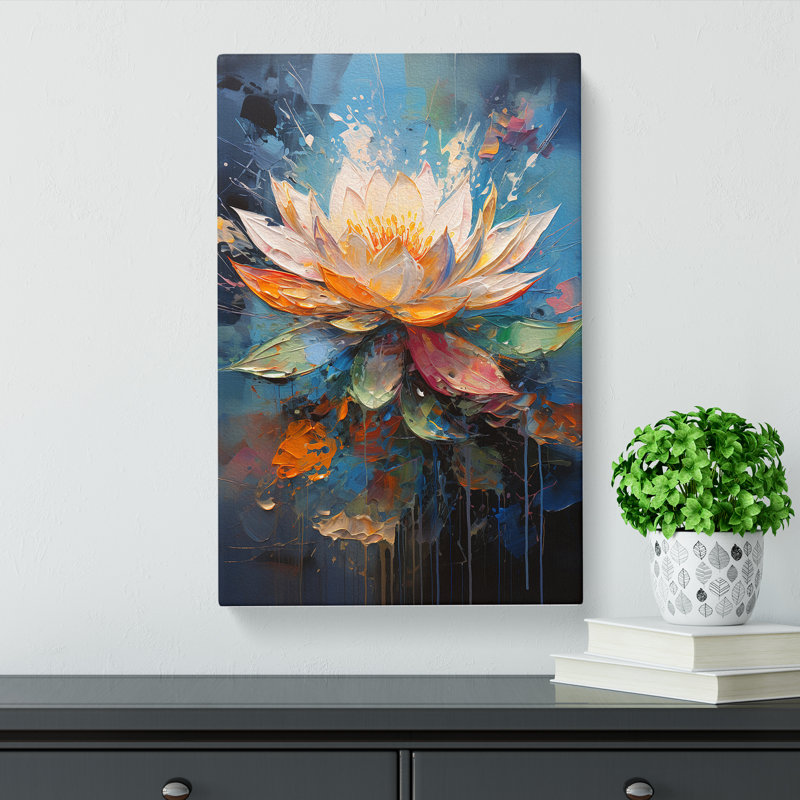 Lotus Flower Action Painting No.4 - Wrapped Canvas, 60cm H x 40cm W x 3cm D