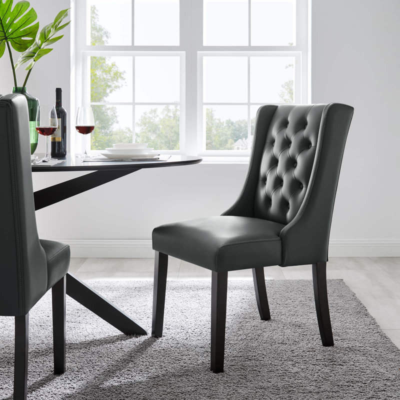 Modway Baronet Button Tufted Fabric Dining Chair, Vegan Leather Gray