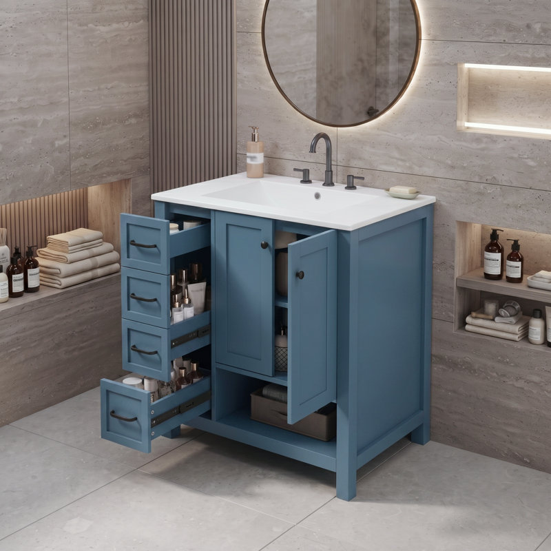 Meuble-lavabo 30 po avec comptoir d'évier, Bleu