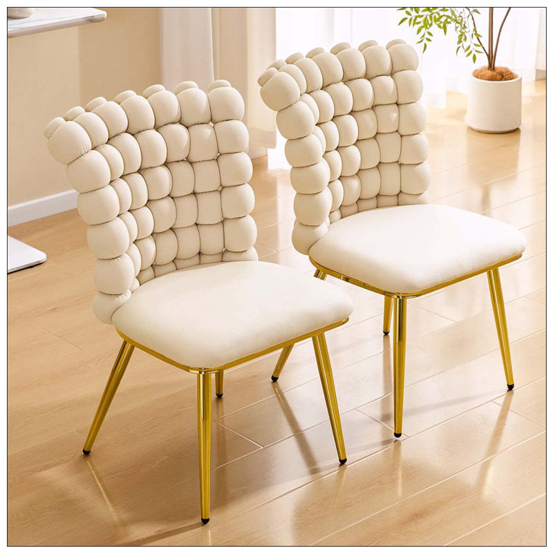 Fauteuil d'appoint ergonomique capitonné avec pieds dorés brillants, Beige