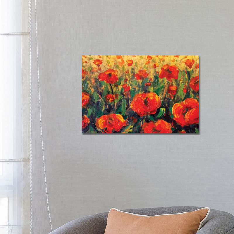 Glade of Red Poppies Flowers in Green Grass 1 Piece Wrapped Canvas Painting, 45.72cm H x 66.04cm W x 1.905cm D