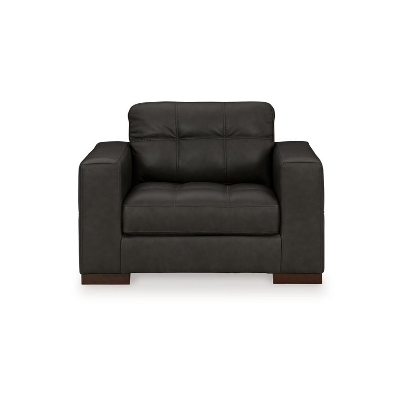 Fauteuil surdimensionné Lenie, simili cuir gris foncé et faux piqué