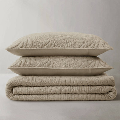 King 3 Piece Cotton Quilt Set Linen