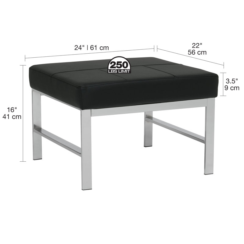 Atlas Modern Chrome and Leather Ottoman, Black