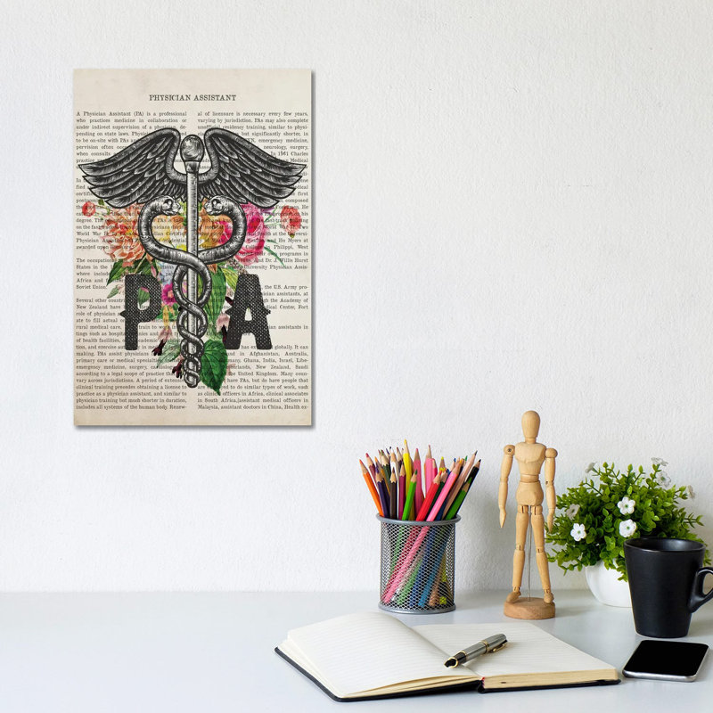 PA, Physician Assistant with Flowers by Aged Pixel - Wrapped Canvas Drawing, 20.32 cm H x 30.48 cm W x 1.91 cm D