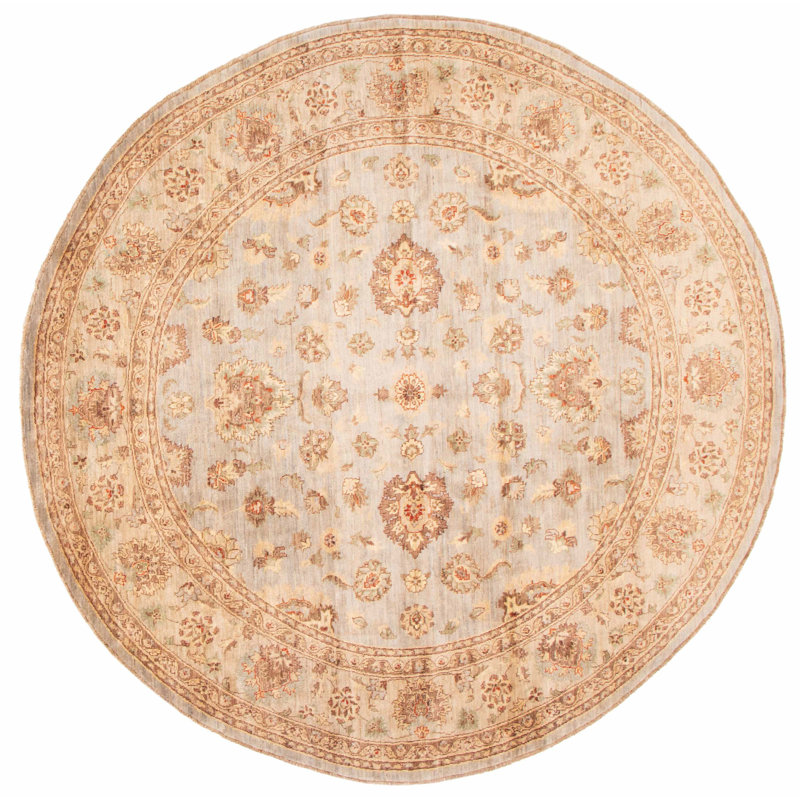 Tapis bleu clair en laine noué à la main de conception unique 9 pi 9 po x 9 pi 9 po New Age Peshawar