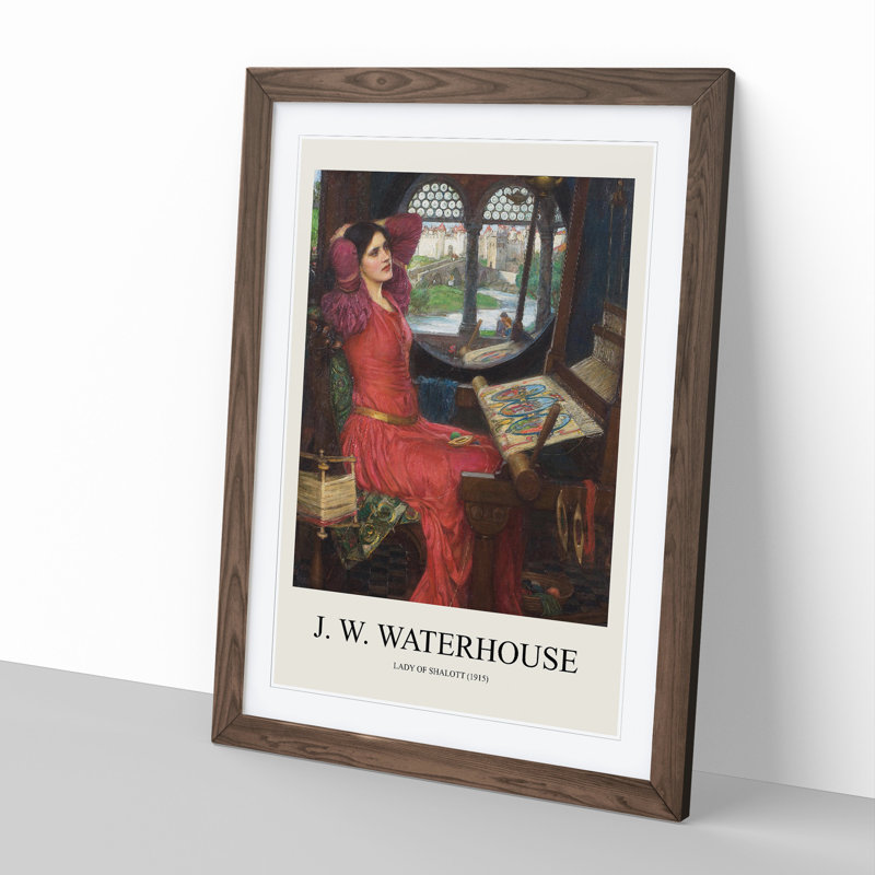The Lady of Shalott in Red by John William Waterhouse - Picture Frame Painting, 36cm H x 27cm W x 2cm D, Walnut Framed