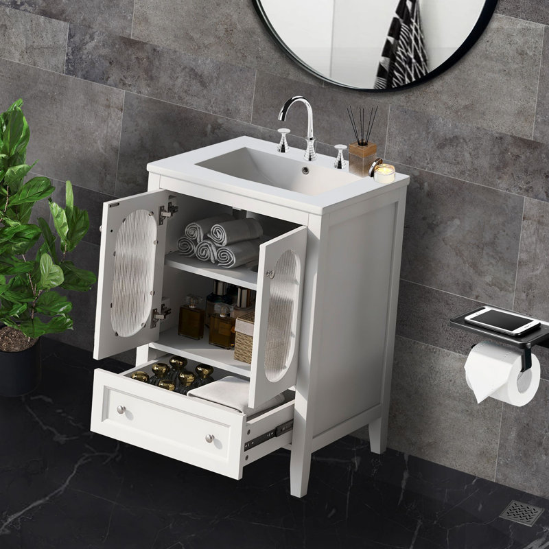Stevon 24 " W Freestanding Standard Free Standing 1 Single Vanity Bathroom Vanity With Ceramic Top