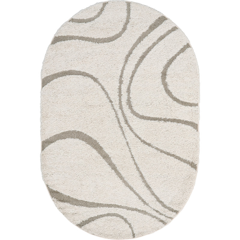 Baltej Modern Shag Cream/Ivory Area Rug, Oval 3' x 5'