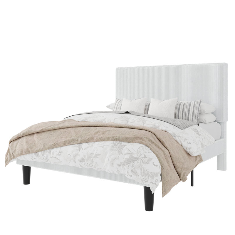 Modern Corduroy Platform Bed With Adjustable Headboard,Maximize Space With Under-Bed Storage,No Box Spring Required, Full