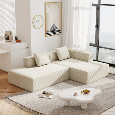 Canapé modulaire 90 po sans cadre et sans cadre avec méridienne droite - canapé en velours côtelé minimaliste moderne, assise profonde et aucun assemblage requis