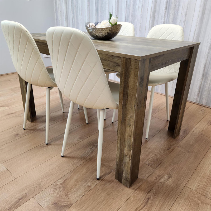 Aghaboy 4 - Person Dining Set, Natural, 75cm H x 117cm W x 77cm D, Cream