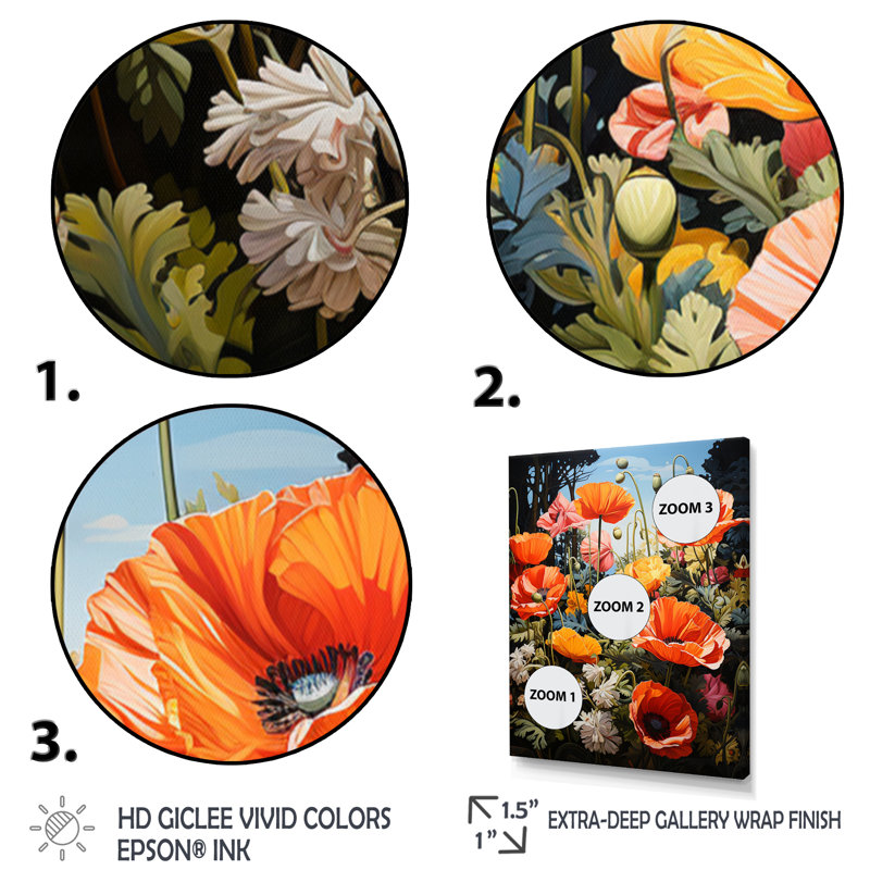 Orange Poppies Poppy Euphoria I - Floral & Botanical Canvas Print, H 40 po x l 30 po x P 1,5 po, Cadre photo noir
