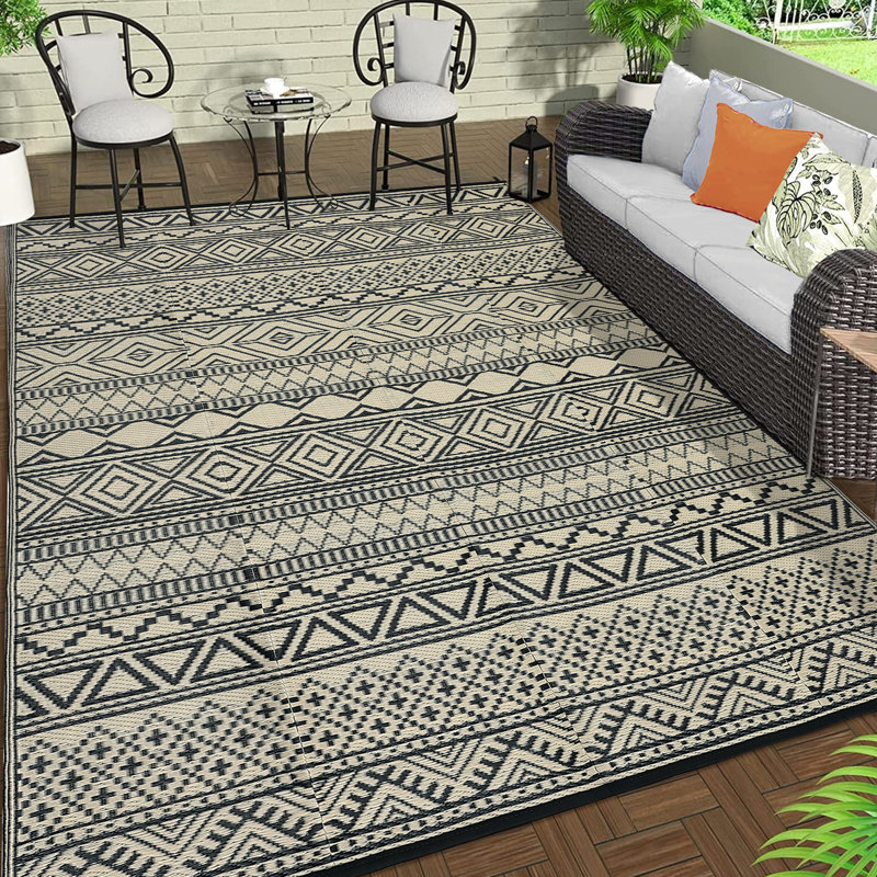 Tapis d'extérieur imperméable à l'eau pour l'extérieur, Gris, Rectangulaire 8 pi x 10 pi