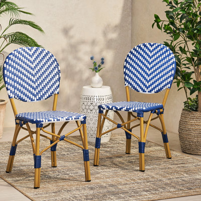 Ensemble de jardin 2 places, style bistro français, PE, aluminium, bleu marine, chaises effet rouille, imprimé, structure rouille pour jardin