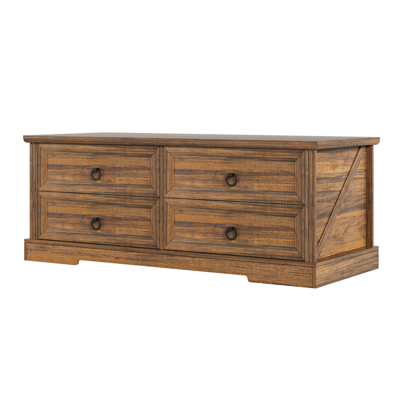 Table basse en bois rustique avec tiroirs, Brun