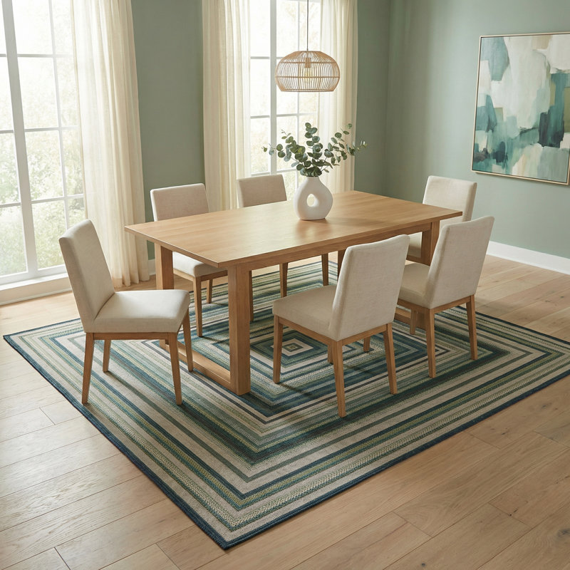 Tapis intérieur / extérieur bleu / gris / vert Tavion, Carré 7 pi 10 po