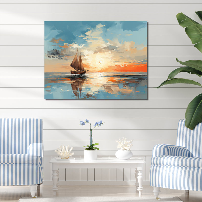 Minimal Coastal Sunset Skyline I - Décoration murale plage et océan, Cadre photo noir, H 34 po x l 44 po