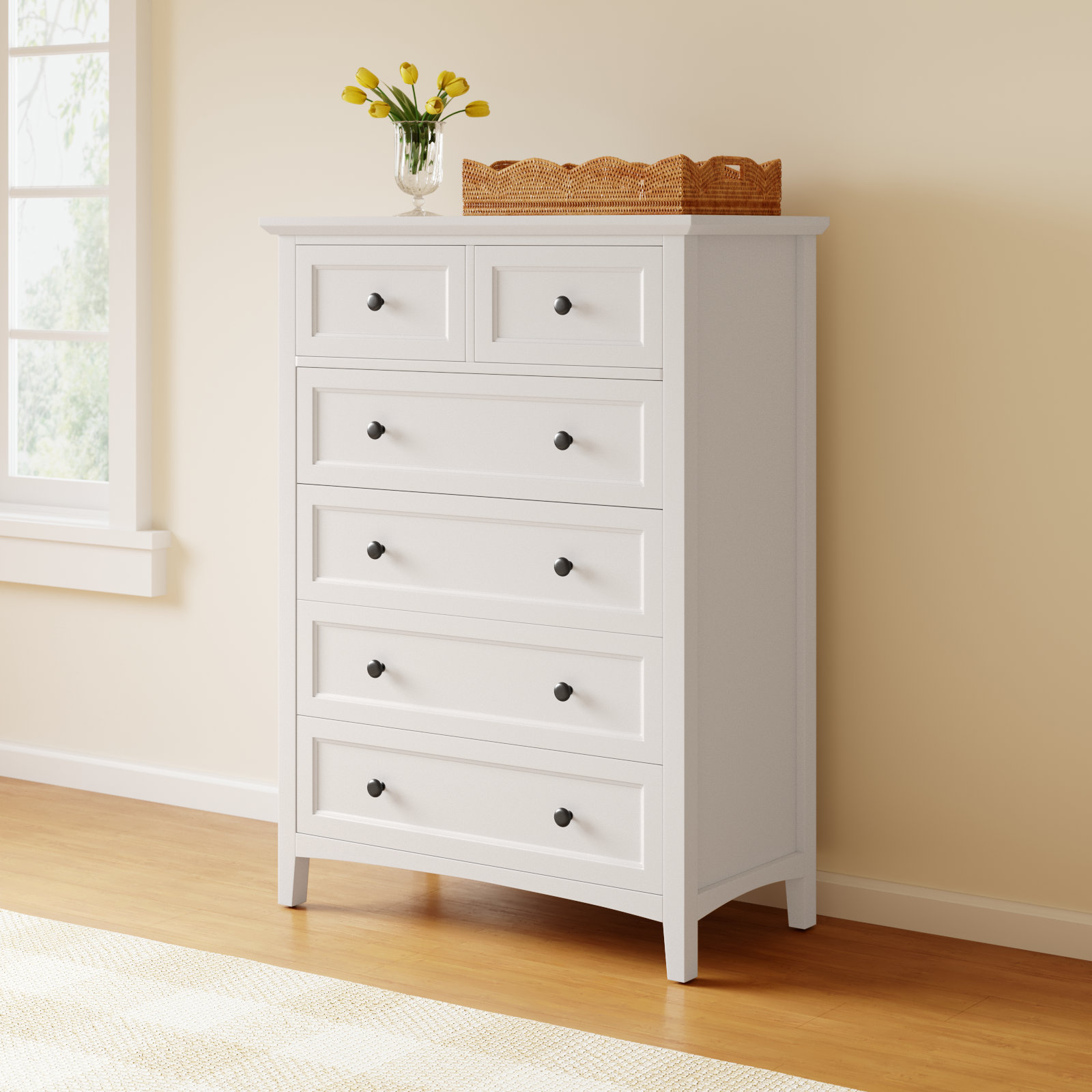 Renee 5 - Drawer Dresser, White