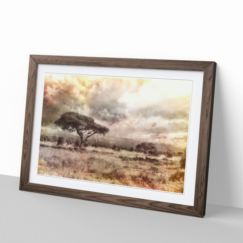 Trees in Africa - Picture Frame Graphic Art, 36cm H x 48cm W x 2cm D, Walnut
