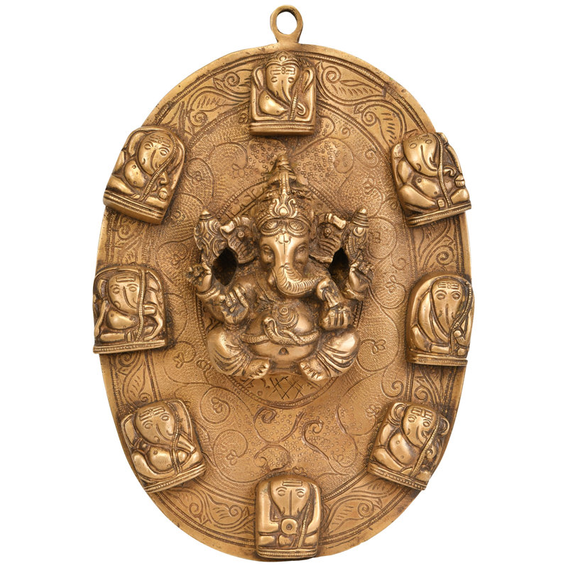 11" Lord Ganesha Wall Hanging Plate Brass - Handcrafted Hindu Entrance Decor for Spiritual Home Protection