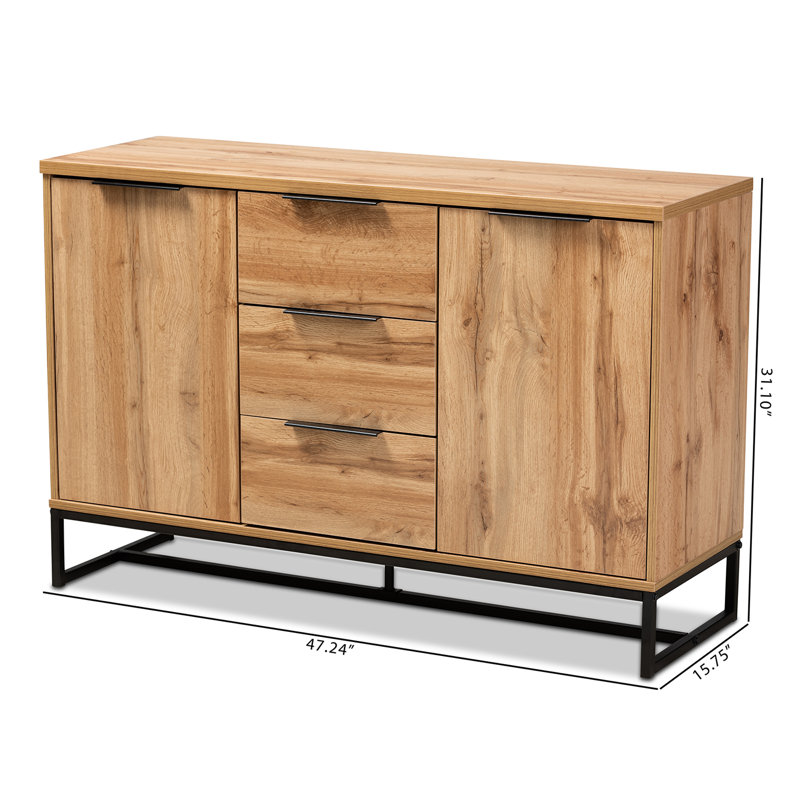 Reid Natural Oak and Black Metal Sideboard Buffet