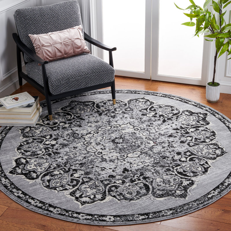 Tapis oriental gris / noir Sandstrom, Rond 6 pi 7 po