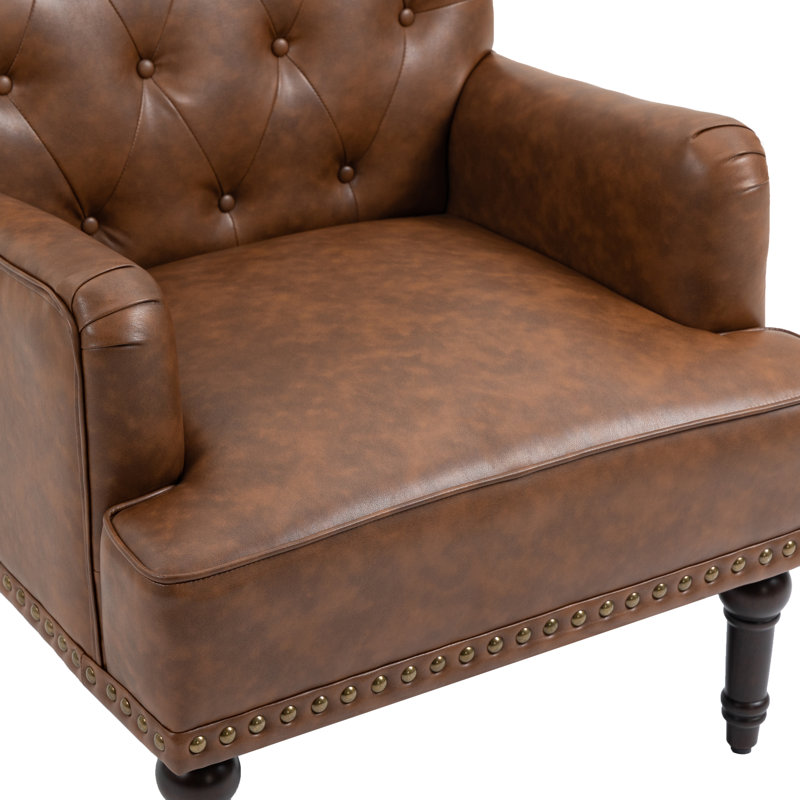 Annalese 28.5'' Wide Modern Leather Armchair, Brown