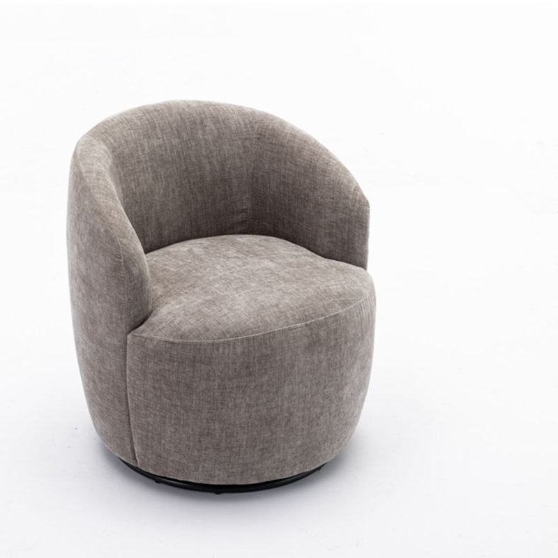 Swivel Accent Armchair Barrel Chair With Powder Coating Metal Ring, Light Gray Chenille