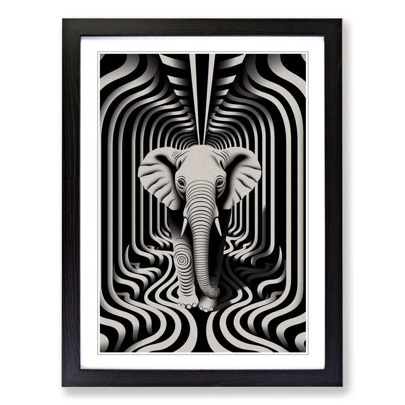 Elephant Op No.2 - Single Picture Frame Print on Wood, Black, 64cm H x 46cm W x 2cm D