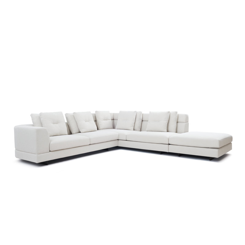 Canapé modulaire de coin avec repose-pieds Nirvana, Bouclé blanc cassé, Accoudoir à droite (vu de face)