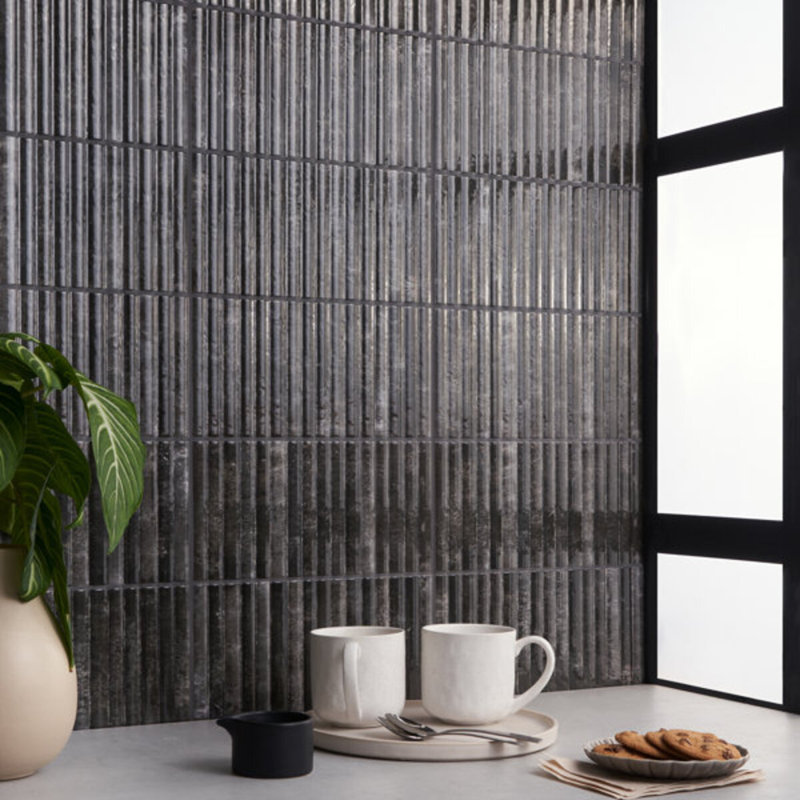 Curve Fluted 6X12 3D Glossy Ceramic Tile, Black