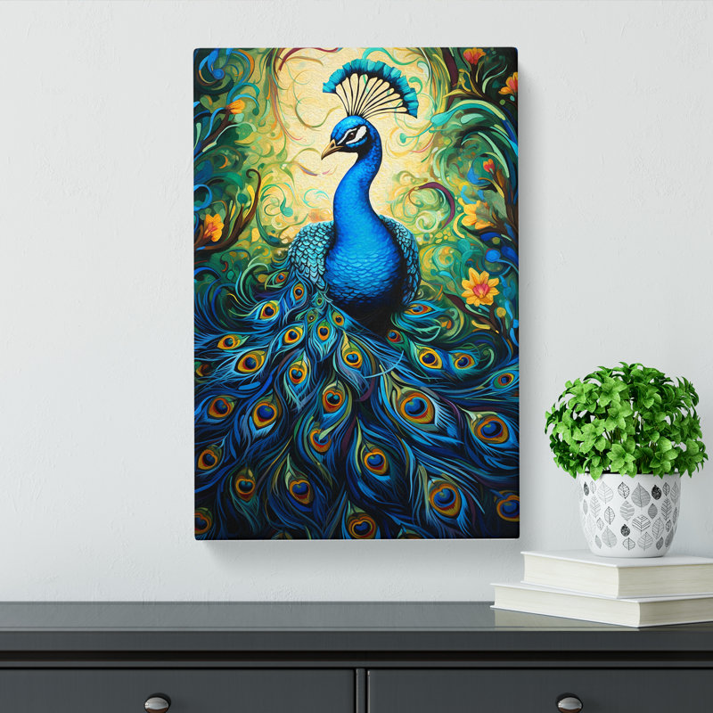 Peacock Action Painting No.2 - Wrapped Canvas, 60cm H x 40cm W x 3cm D