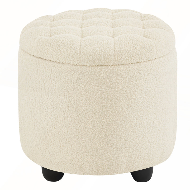 Repose-pieds capitonné avec rangement Modern, Tissu crème